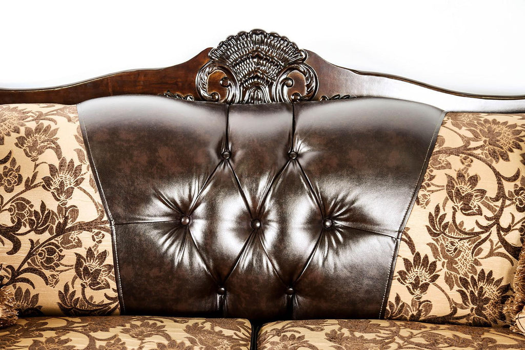 Tan Dark Brown Chenille Sofa and Loveseat X345