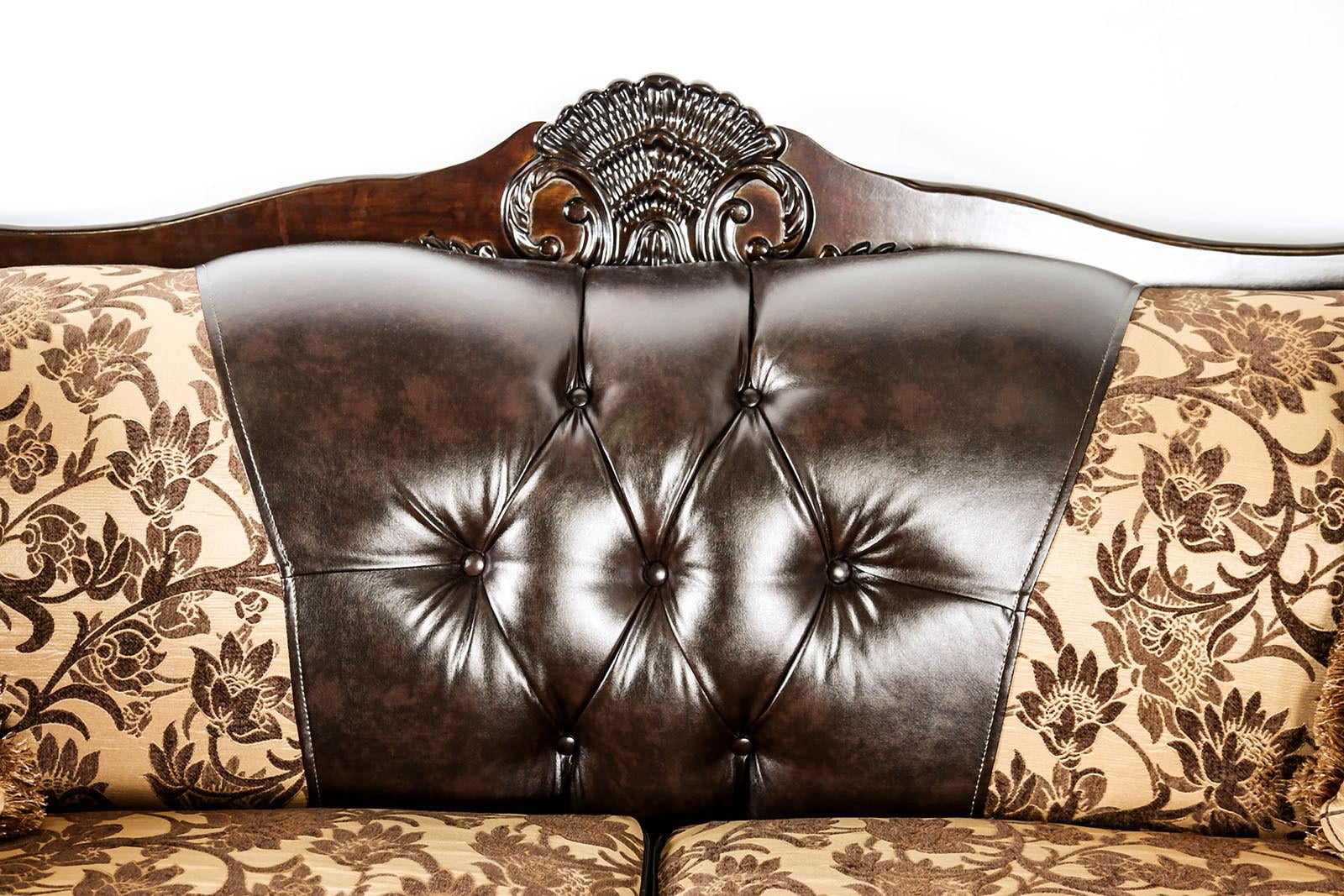 Tan Dark Brown Chenille Sofa and Loveseat X345