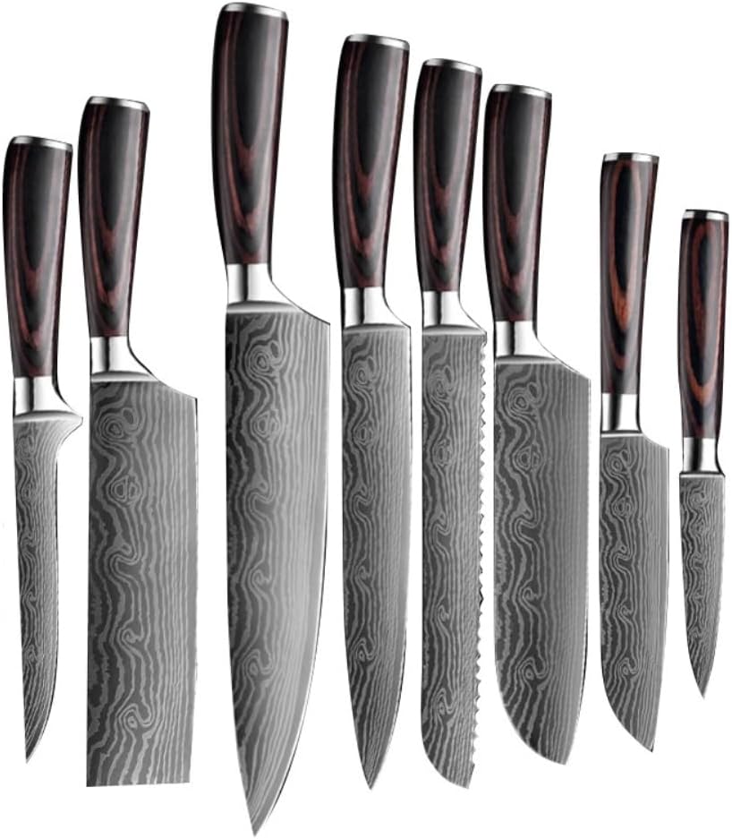 8 Piece Damascus Pattern High Carbon Stainless Steel Kitchen Knife Set G948300