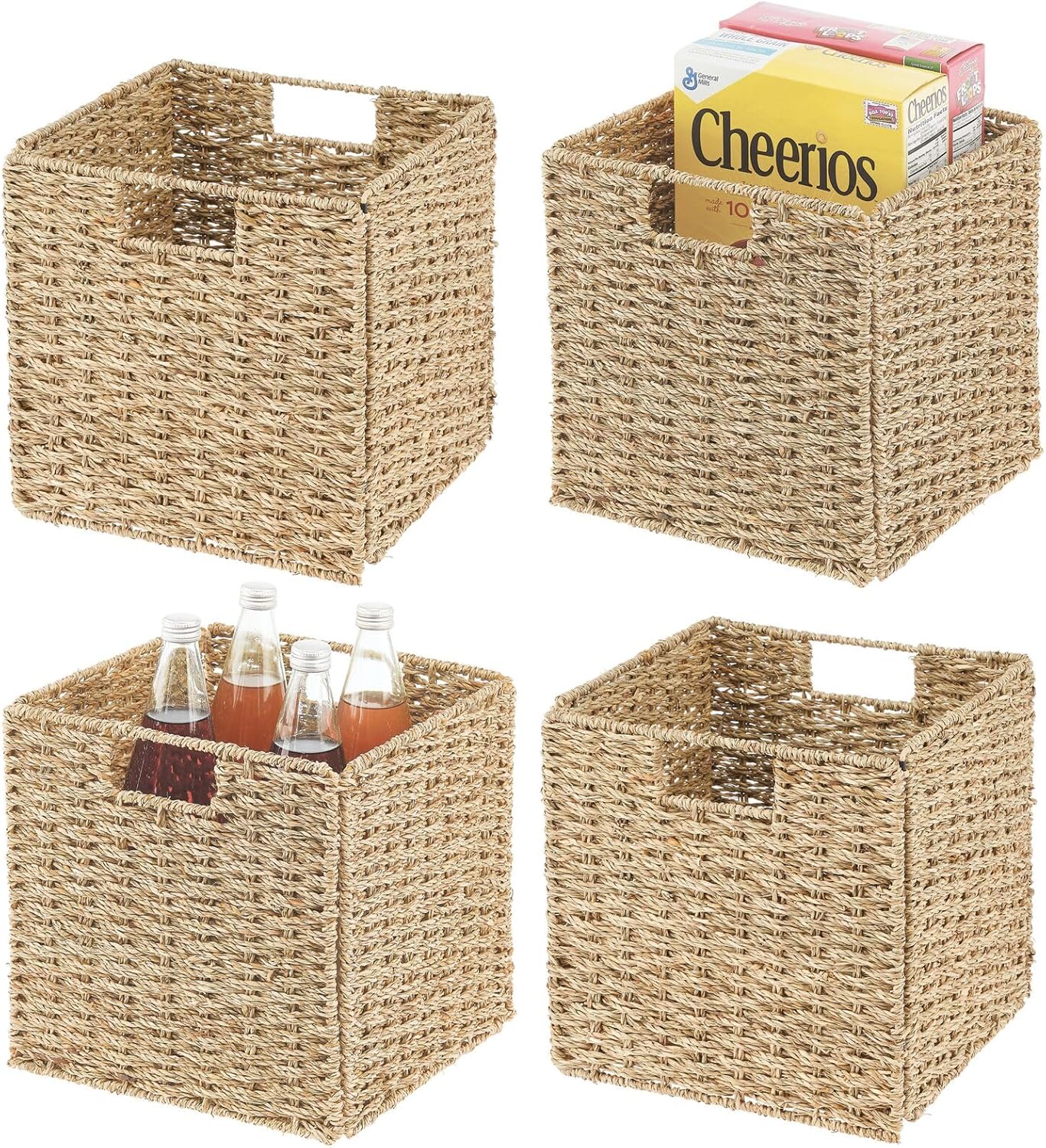 Seagrass Woven Cube Basket Organizer with Handles - 4 Pack - Natural/Tan V530