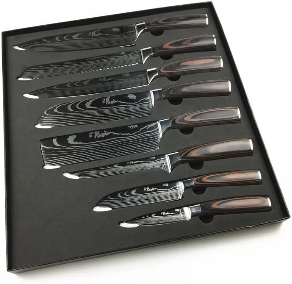 8 Piece Damascus Pattern High Carbon Stainless Steel Kitchen Knife Set G948300
