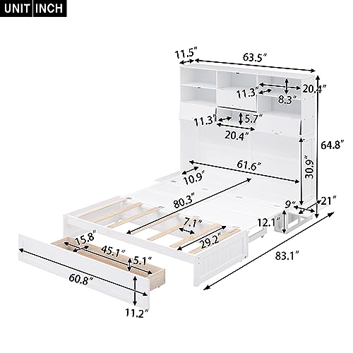 White Queen Size Murphy Bed with Bookcase and Drawer Z62488