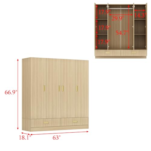 82.7" H Armoire Wardrobe Closet with 8 Doors and 2 Drawers, Light Brown Wood Grain C213
