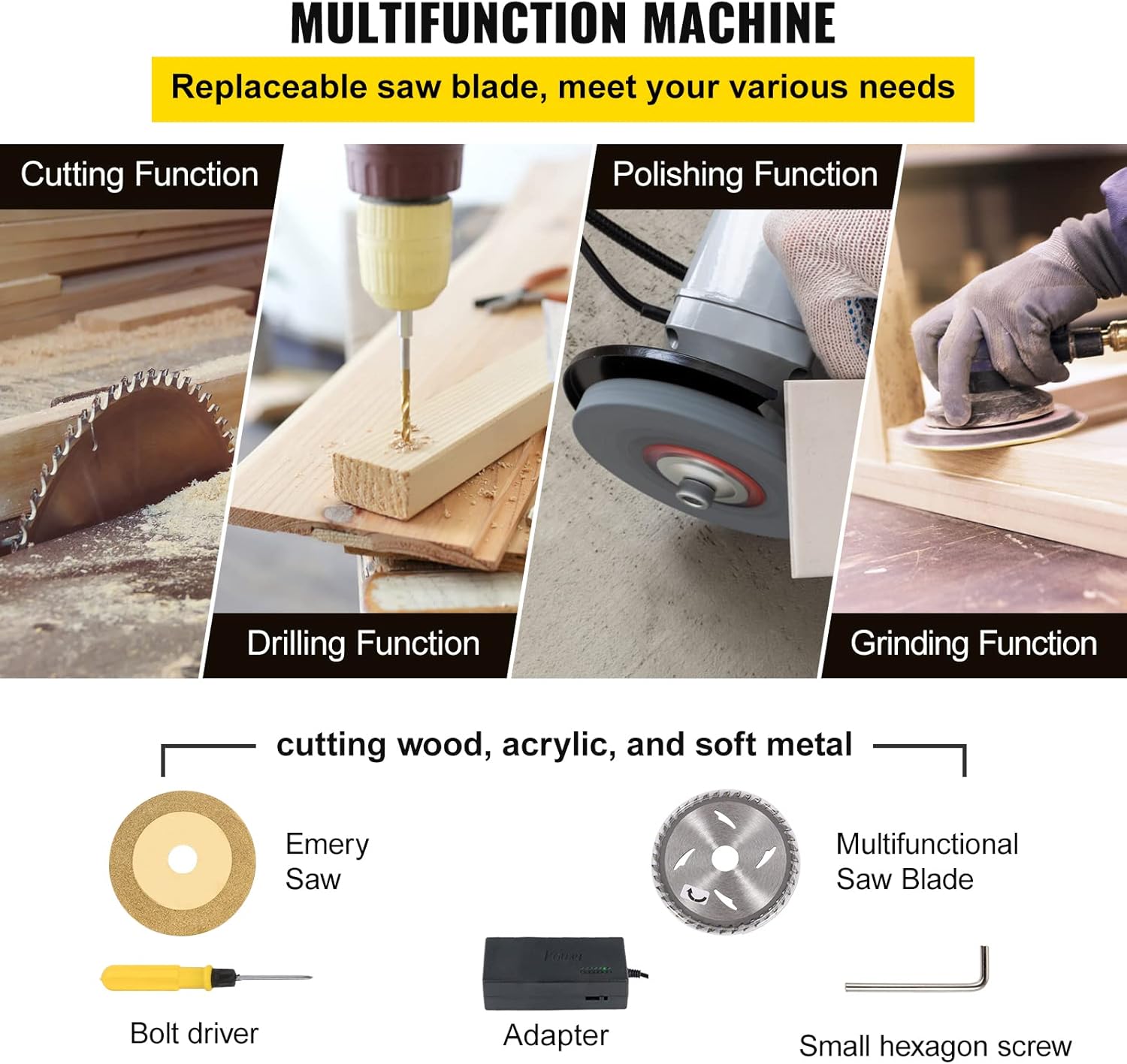 Mini Table Saw, 96W, 0-90 Angle Cutting, 7-Level Speed Adjustable, 1.3in Cutting Depth M8915