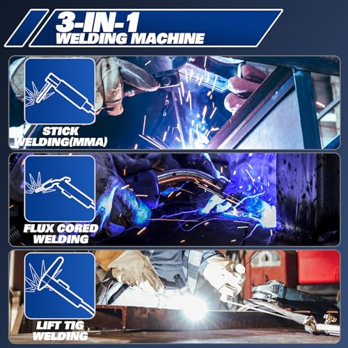 3-in-1 IGBT Inverter Welder, 110V Flux Core MIG/Lift TIG/Stick Welding Machine with Synergic Control, LED Display, Full Kit P5436
