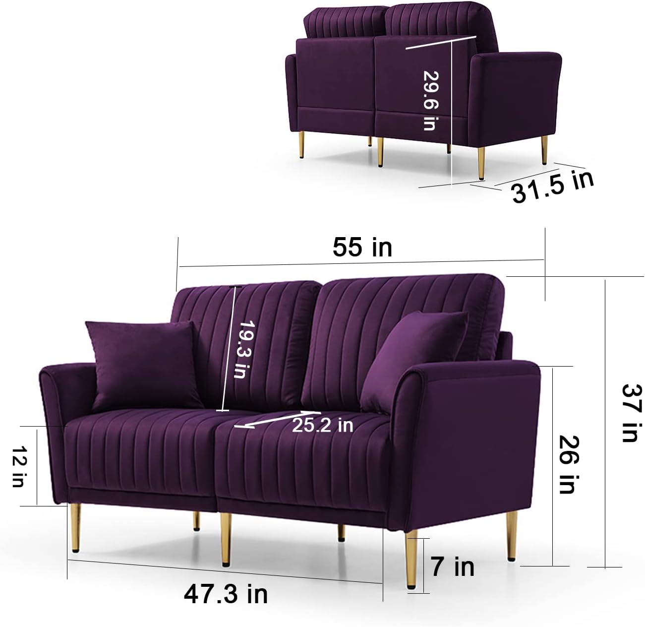 3-Piece Velvet Purple Sectional Sofa Set C9466