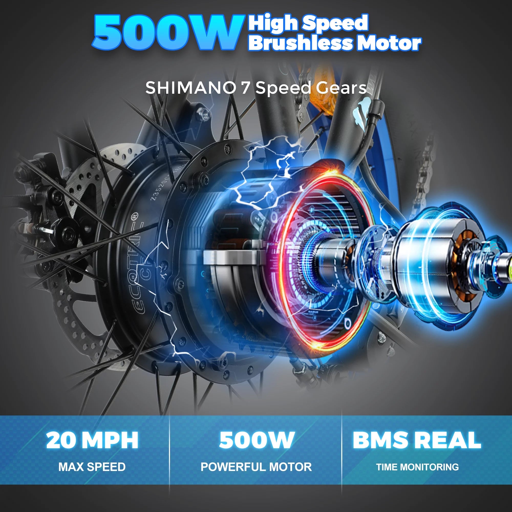 Foldable 20" 500W 36V Electric Bicycle Fat Tire Removable Battery 7 Speed J8529