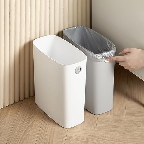 White 1.8 Gallon Slim Plastic Rectangular Trash Can with Trash Liner Holder Q268