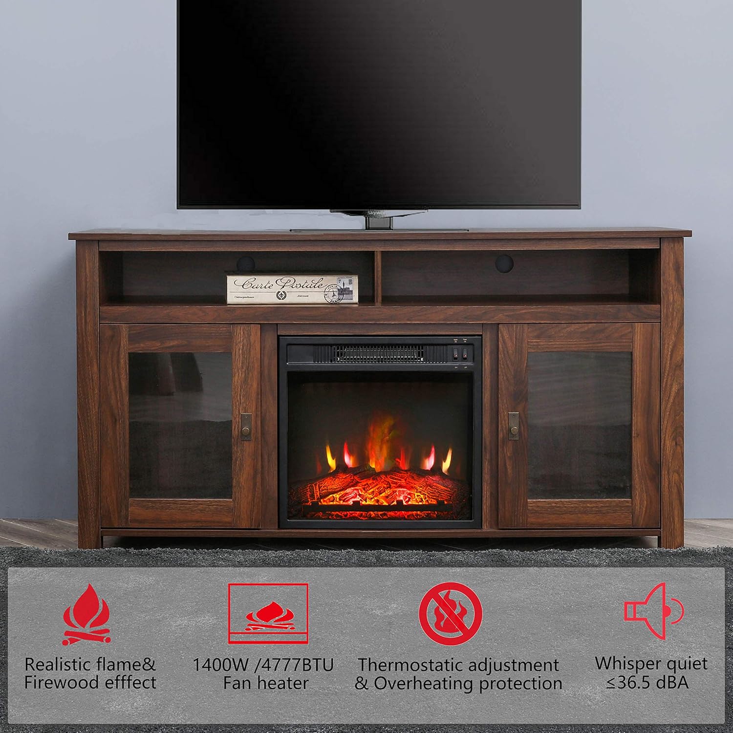 Rustic Wooden Electric Fireplace TV Stand T66272