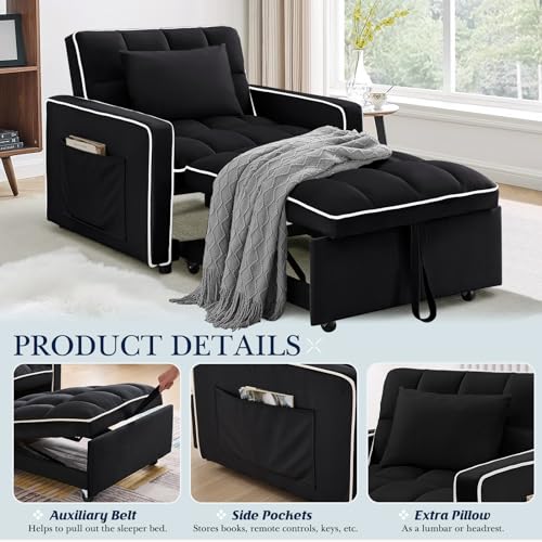 Beige Velvet Convertible Chair Bed O65436