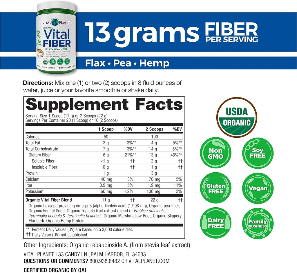 Organic Soluble and Insoluble Fiber Supplement 7.76 oz G911024