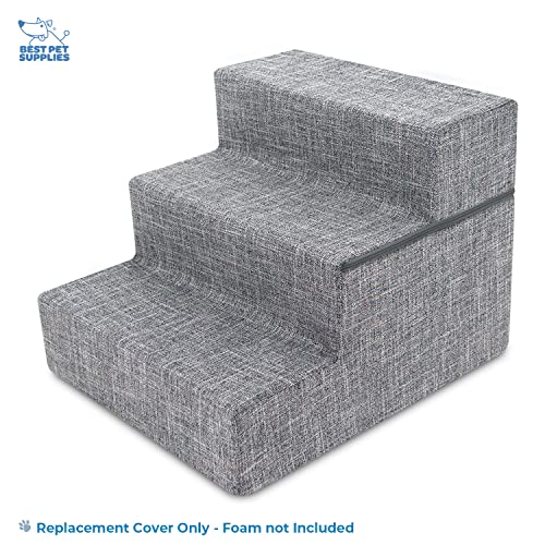 Foldable Foam Pet Steps, Ash Gray Linen, 4-Step O409