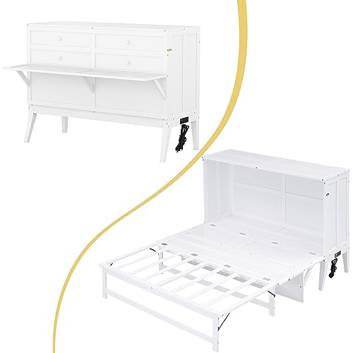 White Queen Size Murphy Bed with Bookcase I5350
