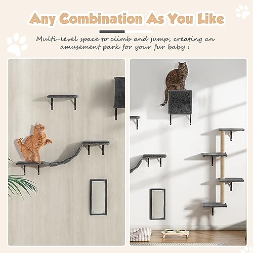 Gray 5 Piece Cat Shelves with Tree, Perch, Scratcher, Bridge & Condo U8091