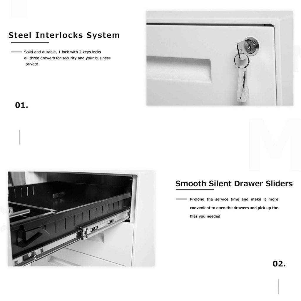 White 3-Drawer Mobile Metal File Cabinet I442876