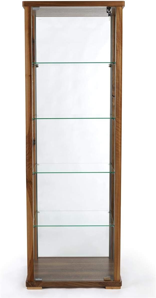 Full Glass Narrow Curio Cabinet with Locking Doors Walnut G9092