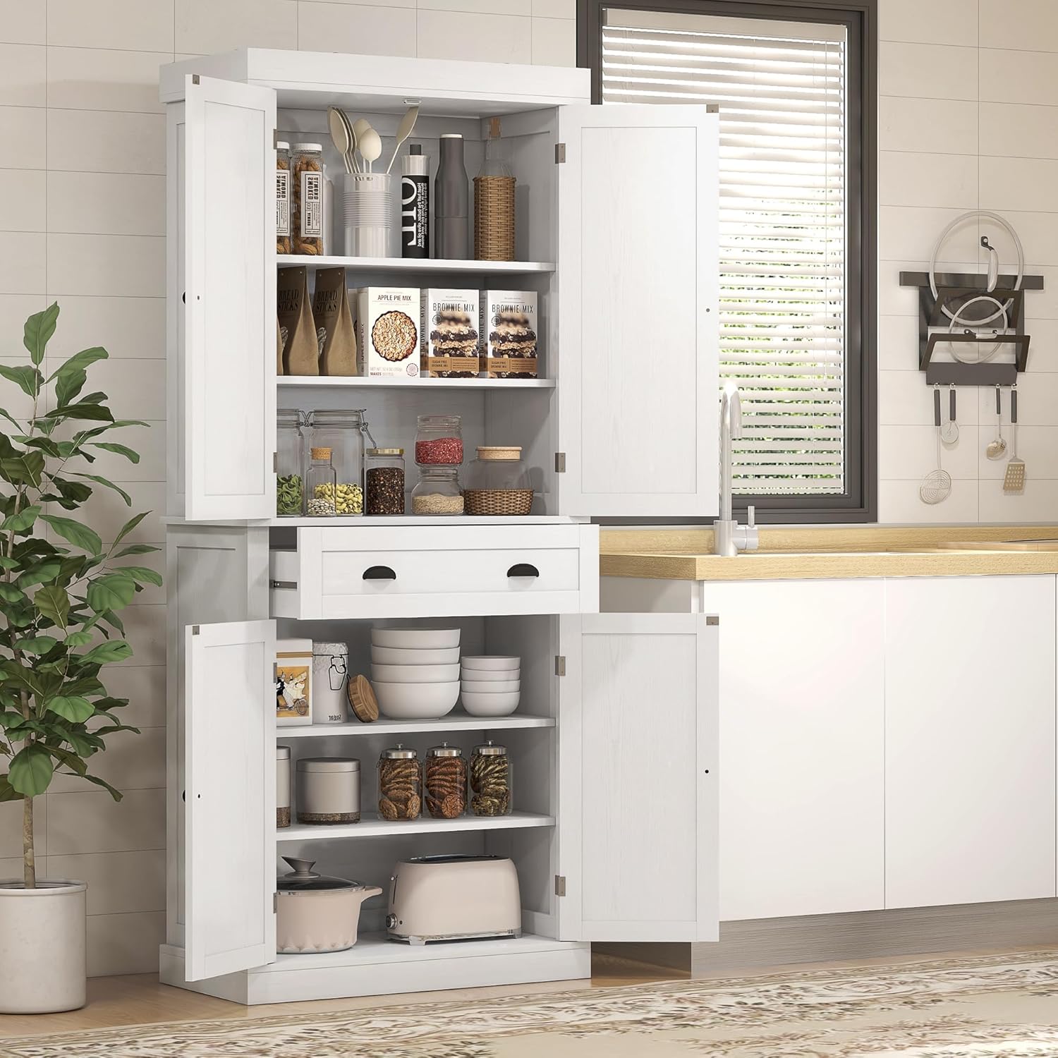 72.5" Height Kitchen Pantry Cabinet with 4 Doors, One Drawer, 3 Adjustable Shelves R262187