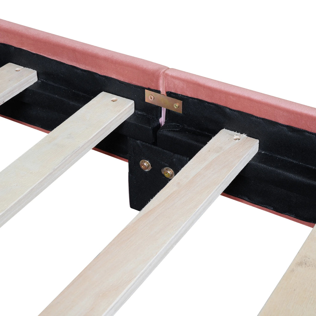 Pink Twin Size Upholstered Platform Bed Frame with Wood Slat Support T45063