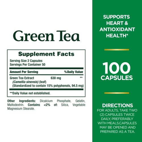 Green Tea Pills Herbal Supplement, 315mg, 100 Capsules G941022