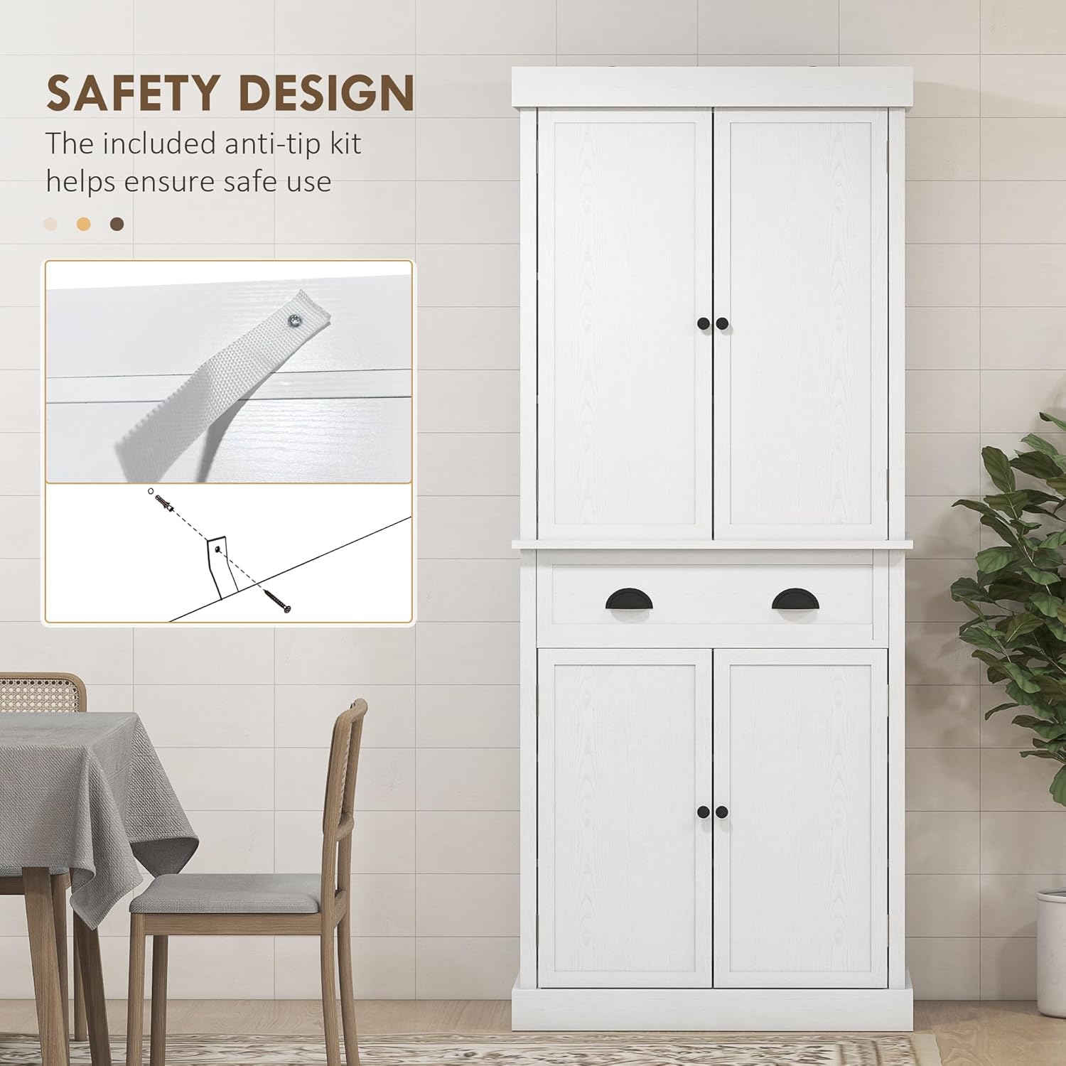 72.5" Height Kitchen Pantry Cabinet with 4 Doors, One Drawer, 3 Adjustable Shelves R262187
