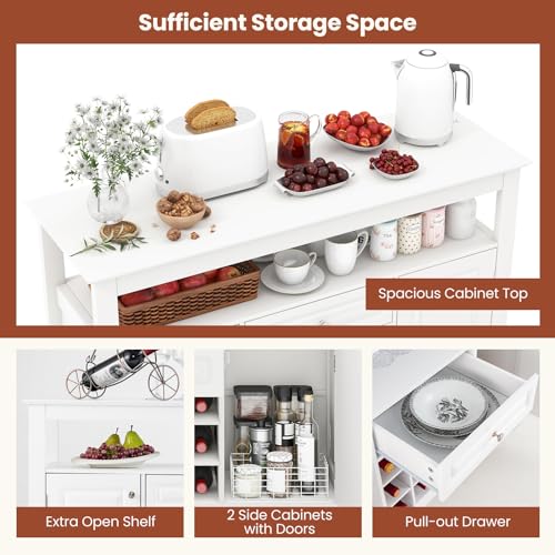 White Bar Cabinet with 12-Bottle Removable Wine Rack, 2 Doors & Drawer S925