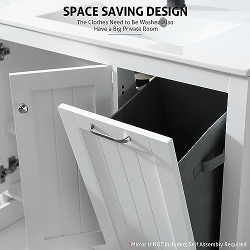 White 36" Bathroom Vanity with Sink and Laundry Hamper, 2 Doors, 1 Drawer C2910