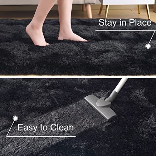 Black 4x6 Feet Shag Area Rug T36031