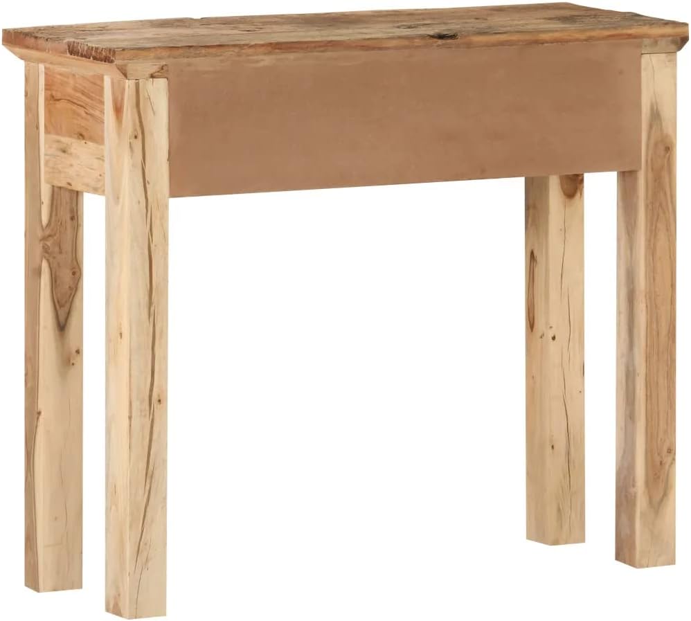 Rectangular Console Table with Solid Acacia Wood and Reclaimed Wood - Rustic Brown Hall Table with 2 Drawers - 35.6"x11.8"x29.5" C57257