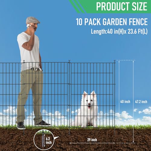 32in H x 23.6ft L Rustproof Metal Fence D935814