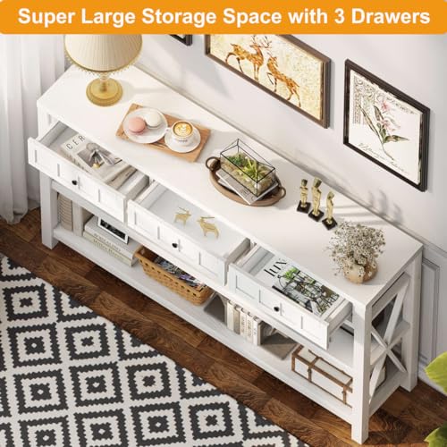Industrial Console Table with Shelf and 3 Drawers, Walnut Brown M804098