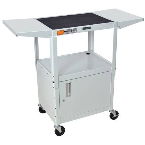 Adjustable Height Steel AV Cart with Cabinet and Drop Leaf V97417