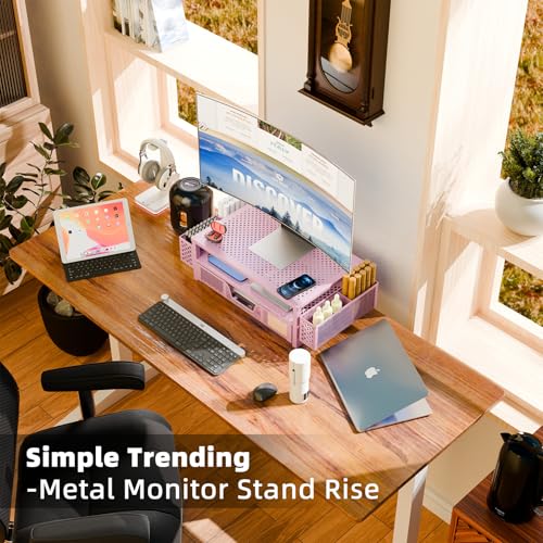 2 Tier Metal Monitor Stand with Drawer and Pen Holder, Black U498144