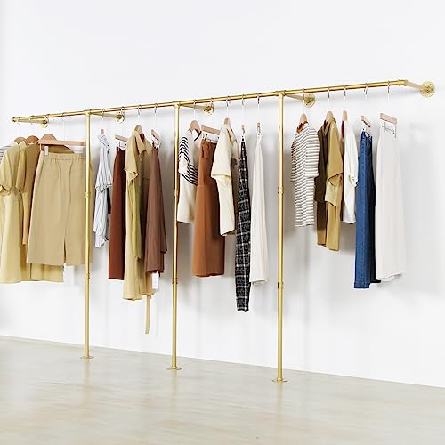 Gold Wall Mounted Clothing Rack with 2 Wooden Shelves A27943