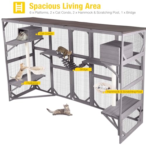 Large 3 Tiers Cat Enclosure with 6 Platforms and 2 Scratching Posts W250947