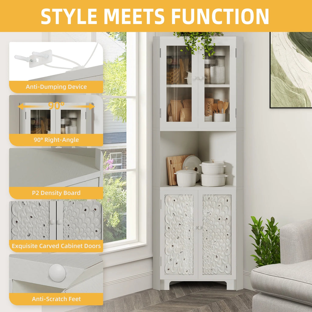 White 4 Door Tall Corner Storage Cabinet C45781