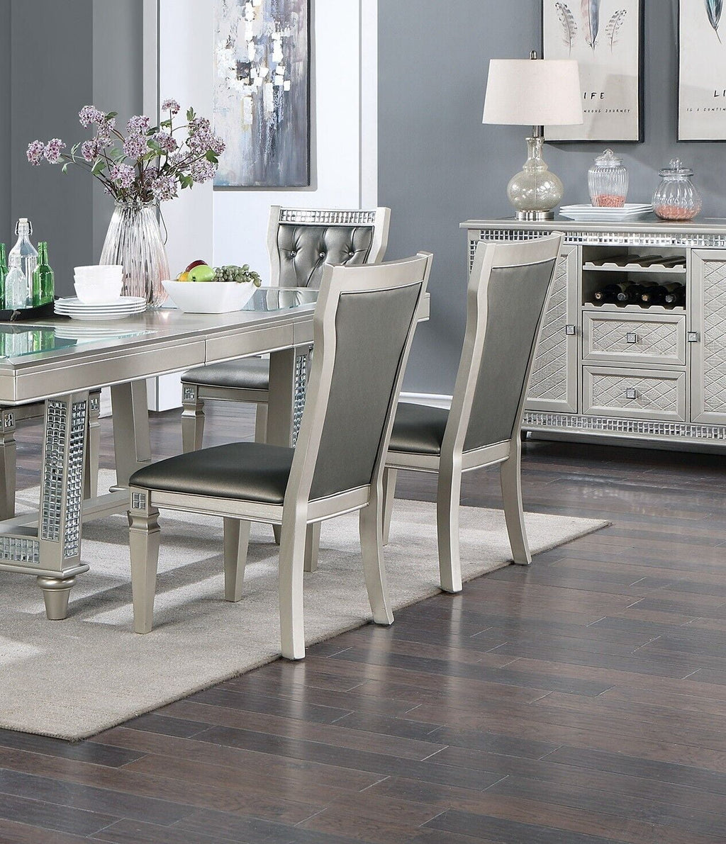 Silver Grey 7pc Dining Table with Glass Insert Top and 6 Side Chairs O88746