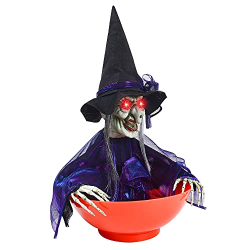 Halloween Candy Bowl Witch Decorations Animated LED Lights Sound Activated E125