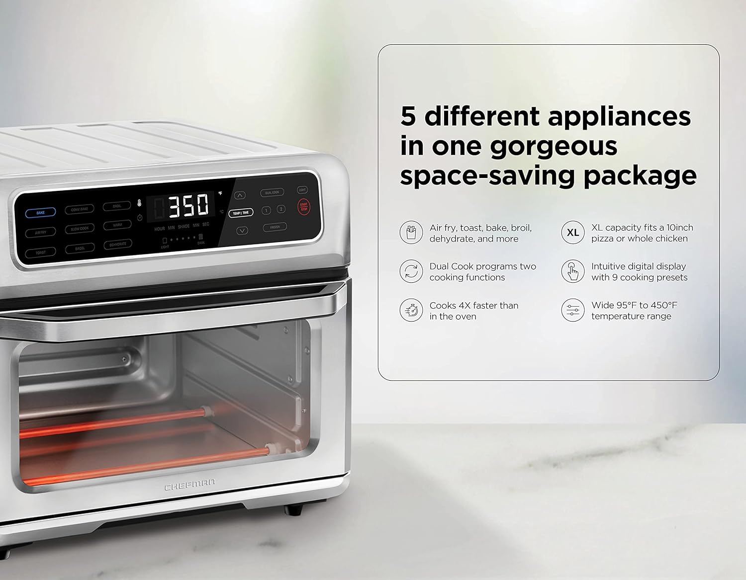 Air Fryer Toaster Oven XL 20L Convection Bake Broil Nonstick Stainless Steel Z737