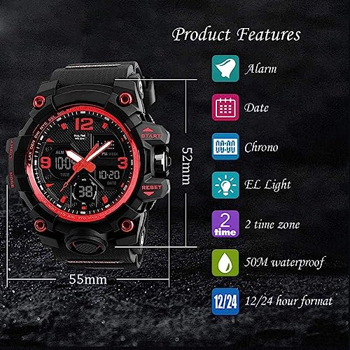 Men's Analog Sports Watch LED Military Digital Watch Electronic Stopwatch Large Dual Dial Time Outdoor Army Wrist Watch Tactical W19917