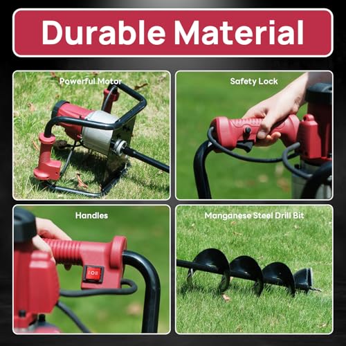 1500W Electric Post Hole Digger with 8" Digging Auger and Extension Rods G2908