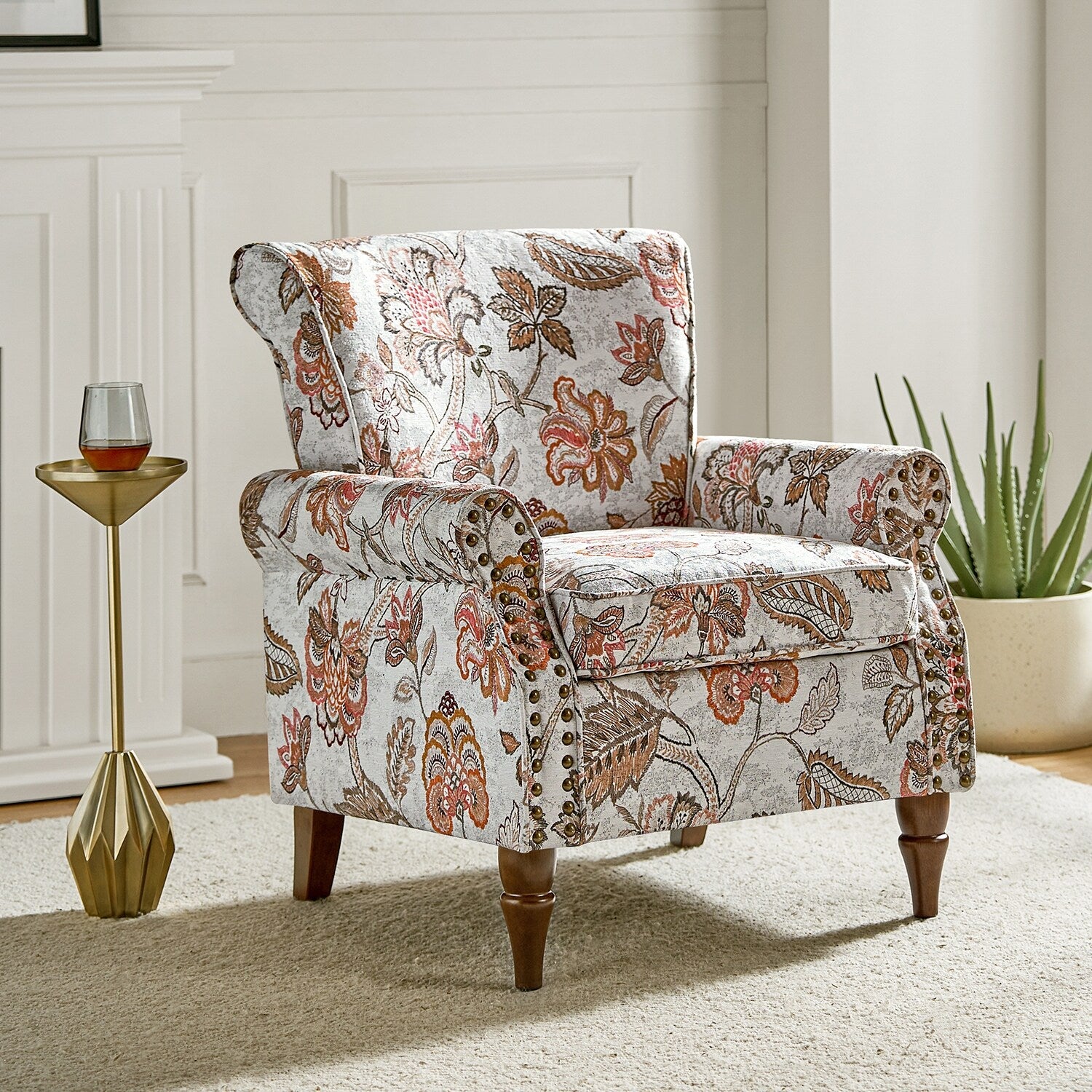 Pink Floral Accent Armchair C872
