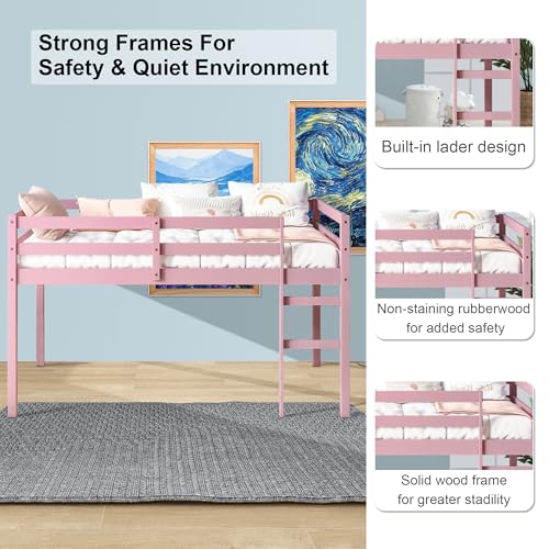 Twin Size Solid Wood Loft Bed Frame with Ladder and Safety Guardrail (White) P903