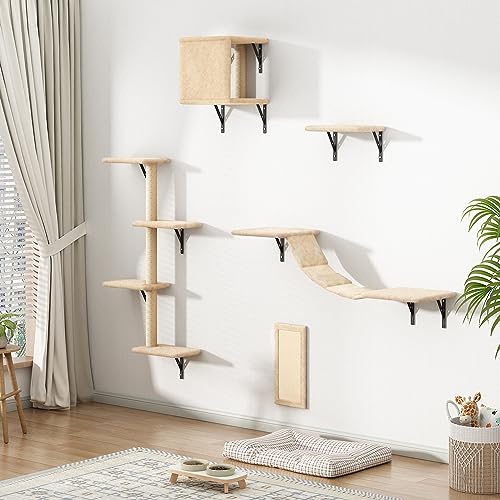 Gray 5 Piece Cat Shelves with Tree, Perch, Scratcher, Bridge & Condo U8091