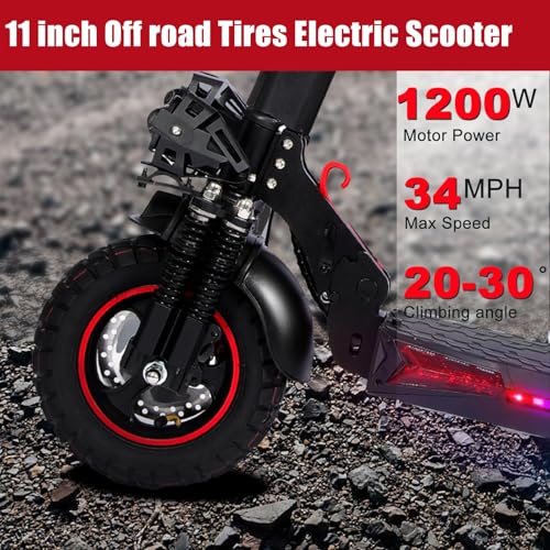1200W Electric Scooter with Seat 11" Offroad 34MPH Speed 31-35 Miles Range 48V 18Ah Folding E Scooter M762729