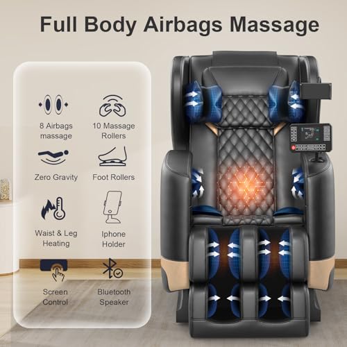 Zero Gravity Massage Chair with 10 Fix Rollers, Heating, Foot Massage, Bluetooth Speaker Z4090