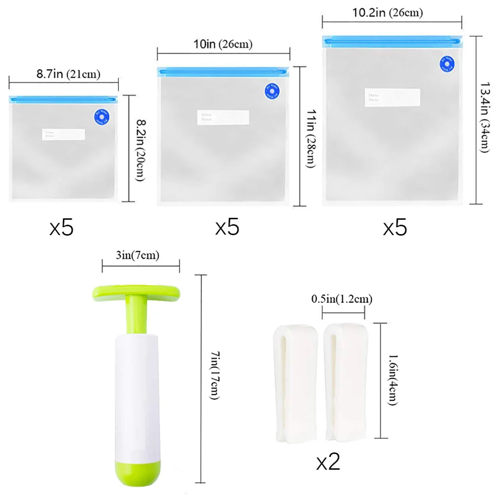 15 Pcs Reusable Vacuum Sealer Food Storage Bags P86725