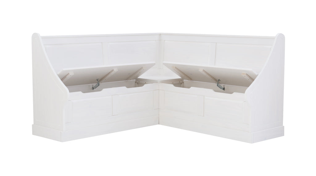 White Wood Corner Dining Bench with Storage, Seats 4 B811