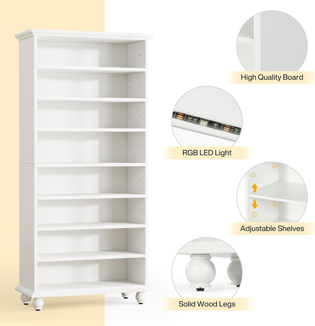 White 9-Tier 30 Pairs Shoe Storage Cabinet with Solid Wood Legs M80643