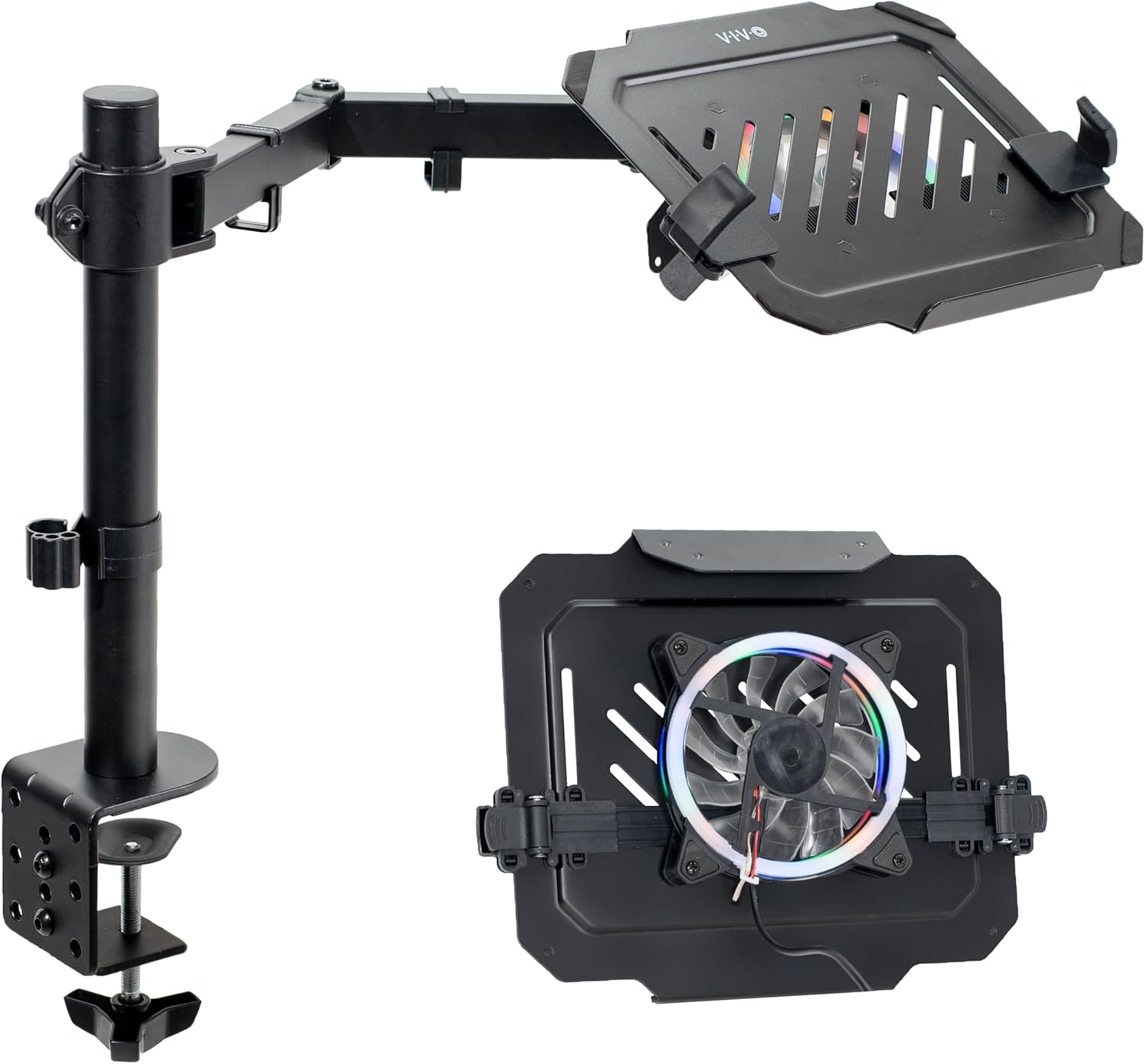 Black Adjustable 12 to 15.6 inch Laptop Desk Mount Stand with RGB Fan Q789592