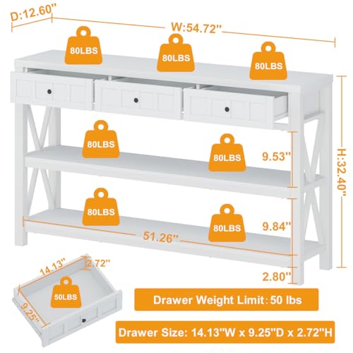 Industrial Console Table with Shelf and 3 Drawers, Walnut Brown M804098